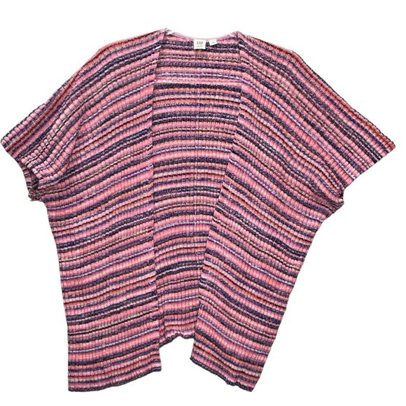 Gap Cardigan Sweater Women Small Pink White Striped Knit Open Front Cotton - Picture 1 of 9